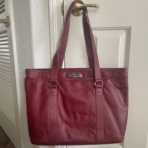 Kenneth Cole Red Leather Laptop Tote Bag